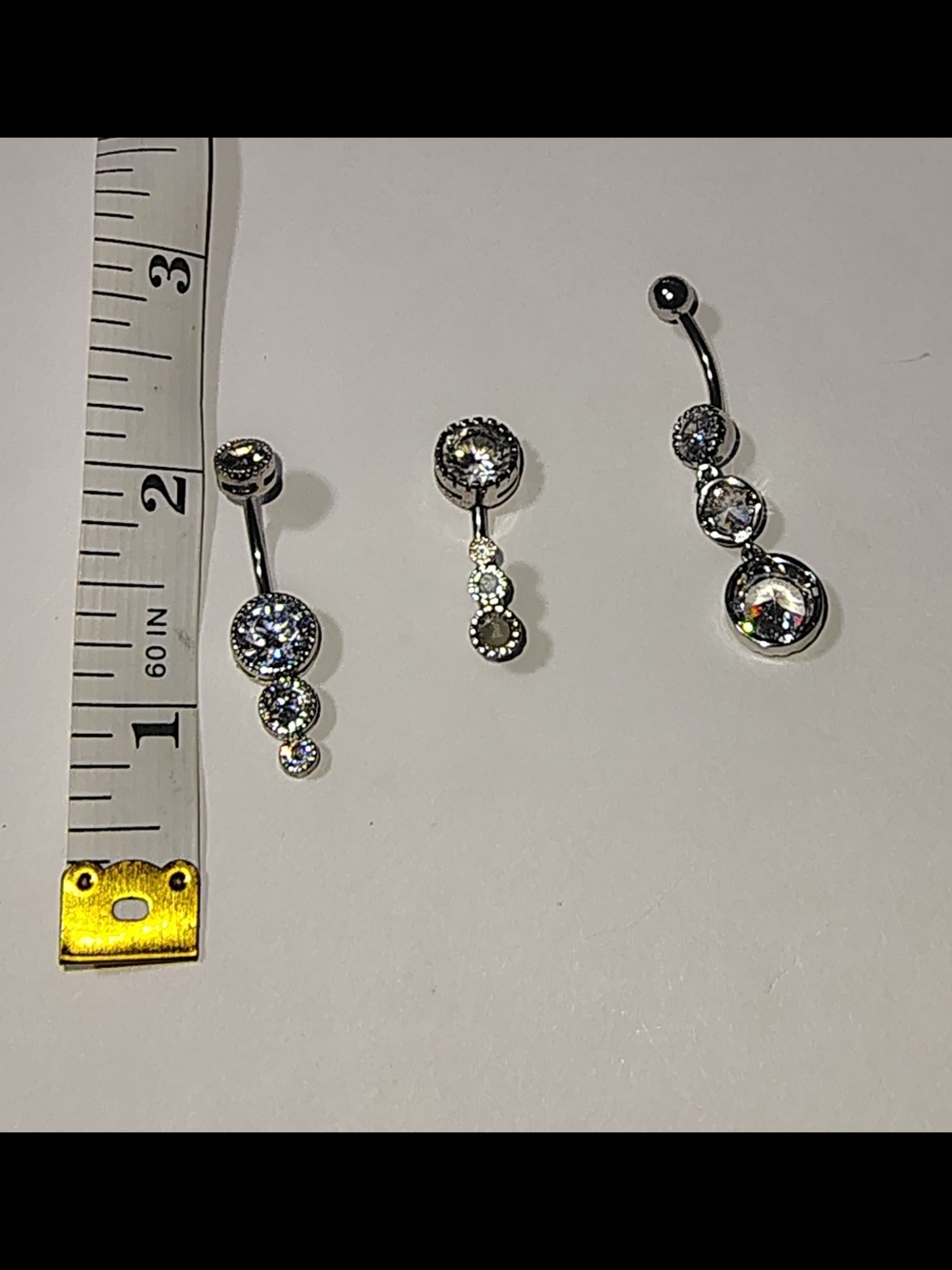 Set Of Three Whimsical Stainless Steel Cubic Zirconia Dangle Belly Button Rings